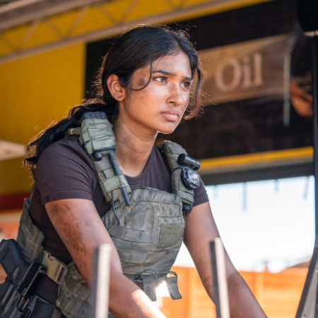 Varada Sethu during her acting appearance in the TV series Strike Back.